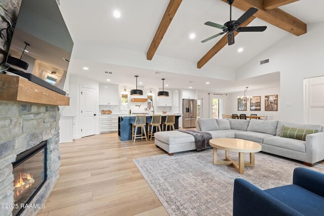 436 Brentwood Blvd, Lafayette, LA 70503 - living area featuring recessed lighting, light wood-type flooring, ceiling fan, and a fireplace