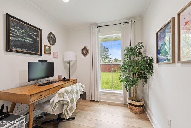 436 Brentwood Blvd, Lafayette, LA 70503 - office featuring crown molding, light wood-style flooring, and baseboards