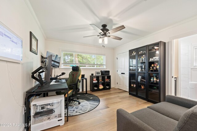 436 Brentwood Blvd, Lafayette, LA 70503 - office area featuring crown molding, light wood finished floors, and ceiling fan