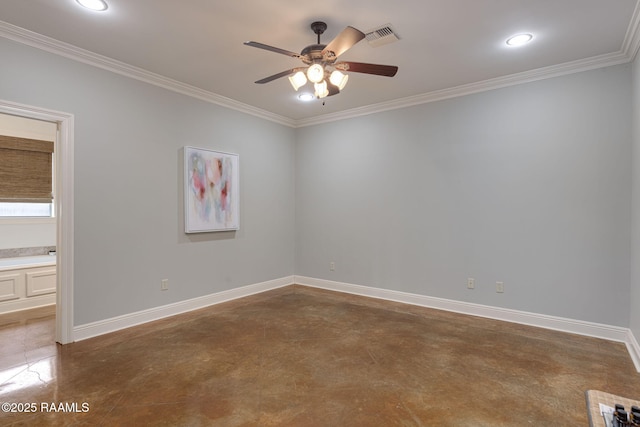 109 Barataria Bay, Lafayette, LA 70508 - empty room featuring a ceiling fan, baseboards, concrete floors, recessed lighting, and ornamental molding