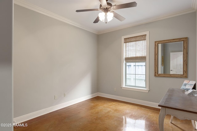 109 Barataria Bay, Lafayette, LA 70508 - unfurnished office with finished concrete floors, baseboards, ornamental molding, and ceiling fan