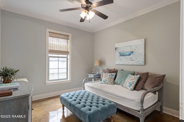 109 Barataria Bay, Lafayette, LA 70508 - living area featuring baseboards, ornamental molding, and ceiling fan