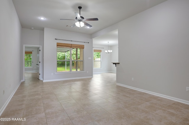 223 Moss Bluff Dr, Lafayette, LA 70507 - empty room with a ceiling fan, light tile patterned floors, baseboards, and recessed lighting