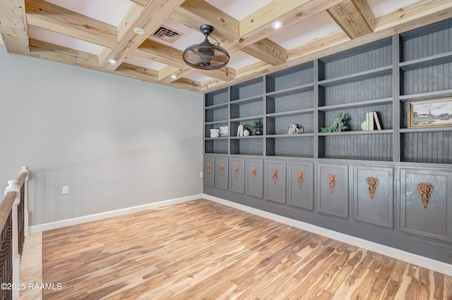 807 Cambridge Dr Res, Unit Res, Lafayette, LA 70503 - spare room with baseboards, wood finished floors, beam ceiling, coffered ceiling, and built in features