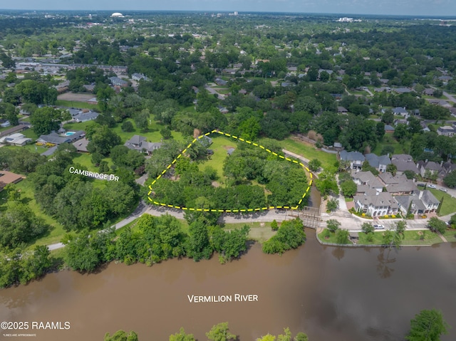807 Cambridge Dr Res, Unit Res, Lafayette, LA 70503 - aerial view of residential area featuring a nearby body of water and property boundaries highlighted