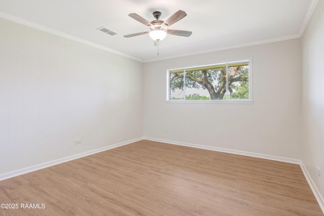 17639 Pelican Rd, Erath, LA 70533 - empty room featuring light wood finished floors, ornamental molding, ceiling fan, and baseboards