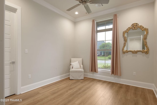 137 Grandview Terrace Dr, Youngsville, LA 70592 - unfurnished room with light wood-type flooring, a ceiling fan, baseboards, recessed lighting, and ornamental molding