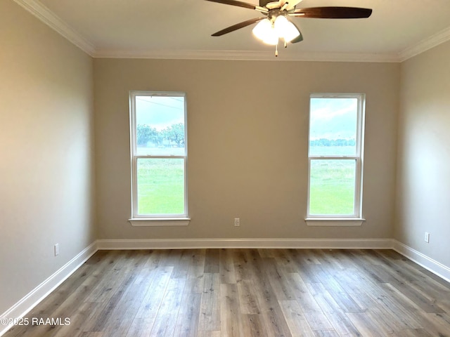 303 Bennington Ln, Youngsville, LA 70592 - empty room with plenty of natural light, wood finished floors, ornamental molding, ceiling fan, and baseboards