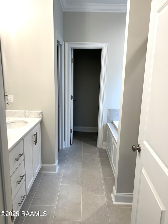 303 Bennington Ln, Youngsville, LA 70592 - full bath with crown molding, tile patterned flooring, vanity, and baseboards