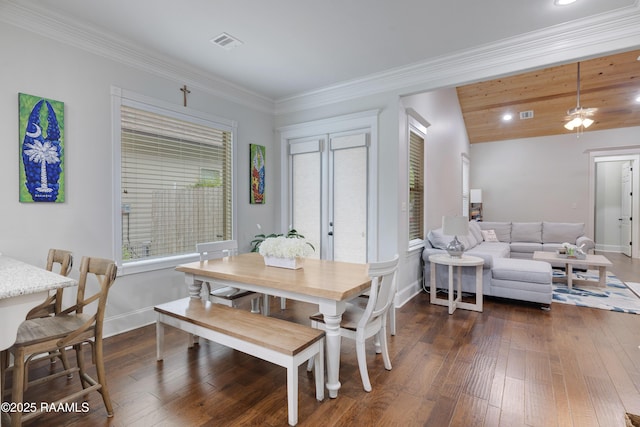 107 Harbor Walk Dr, Lafayette, LA 70508 - dining area featuring baseboards, dark wood-type flooring, recessed lighting, and ornamental molding