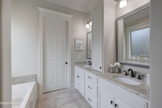 107 Harbor Walk Dr, Lafayette, LA 70508 - full bath featuring double vanity, tile patterned flooring, a bathtub, and crown molding