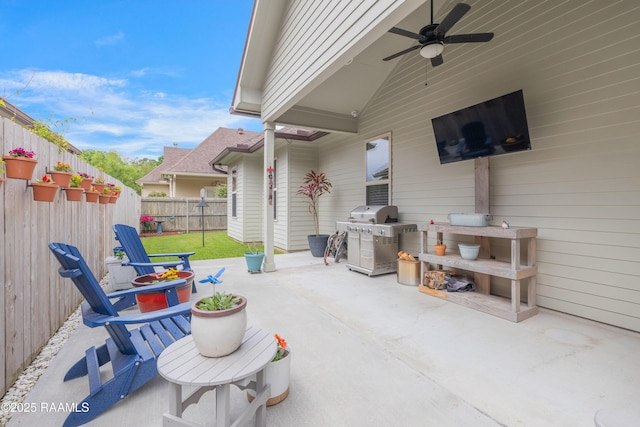 107 Harbor Walk Dr, Lafayette, LA 70508 - view of patio featuring fence, ceiling fan, and a grill