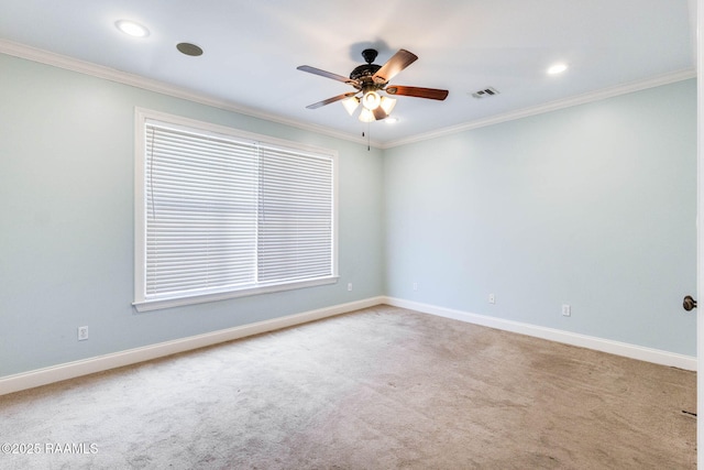 103 Barronne St, Lafayette, LA 70503 - carpeted spare room with ceiling fan, ornamental molding, baseboards, and recessed lighting
