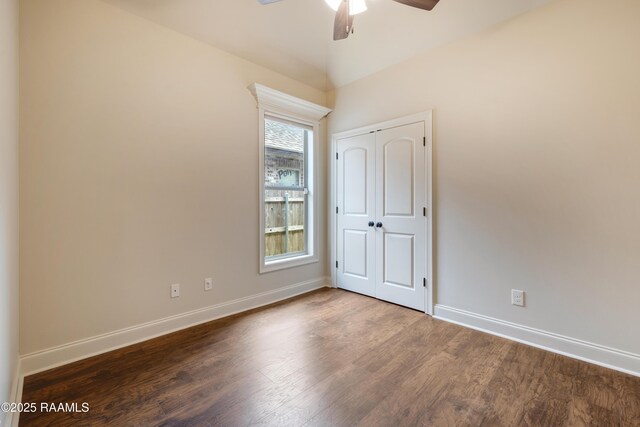 112 Heathwood Dr, Broussard, LA 70518 - unfurnished bedroom featuring baseboards, wood finished floors, a closet, and ceiling fan
