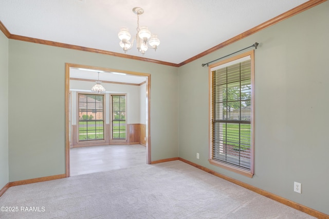 505 River Woods Dr, Lafayette, LA 70508 - carpeted spare room featuring a chandelier, crown molding, and baseboards
