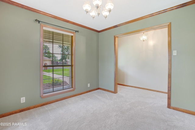 505 River Woods Dr, Lafayette, LA 70508 - carpeted empty room with a chandelier, baseboards, and ornamental molding