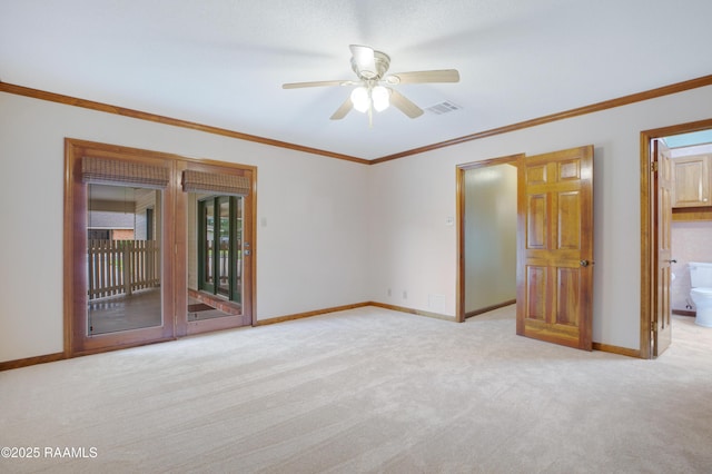 505 River Woods Dr, Lafayette, LA 70508 - spare room featuring carpet flooring, baseboards, ornamental molding, and ceiling fan