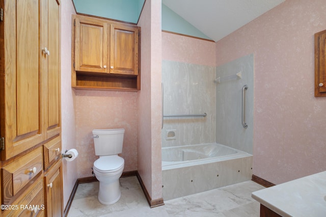 505 River Woods Dr, Lafayette, LA 70508 - bathroom with vaulted ceiling, toilet, shower / washtub combination, and vanity
