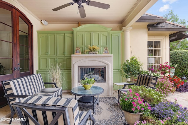 209 Princeton Woods Loop, Lafayette, LA 70508 - view of patio / terrace featuring a large fireplace, french doors, and a ceiling fan
