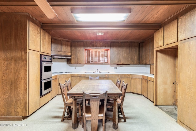 1341 College Rd, Eunice, LA 70535 - kitchen with wooden ceiling, light colored carpet, a sink, and light countertops