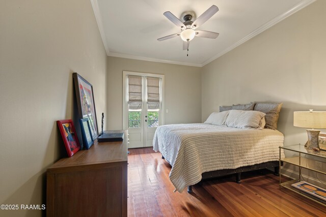 100 Emily Cir, Lafayette, LA 70508 - bedroom featuring crown molding, wood finished floors, access to exterior, and a ceiling fan