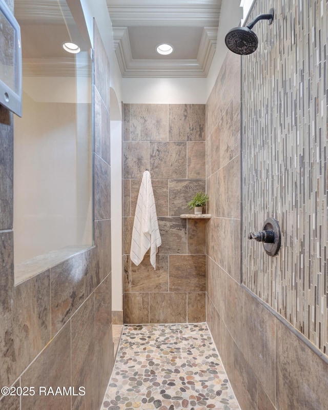 108 Autumnbrook Dr, Broussard, LA 70518 - bathroom with crown molding and tiled shower