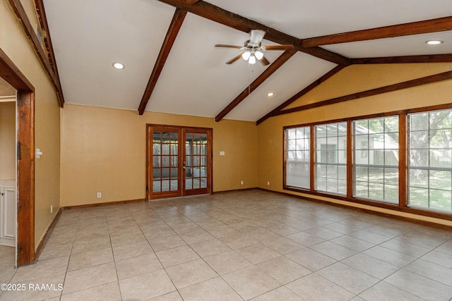 213 Genevieve Dr, Lafayette, LA 70503 - unfurnished room featuring ceiling fan, recessed lighting, light tile patterned floors, french doors, and baseboards