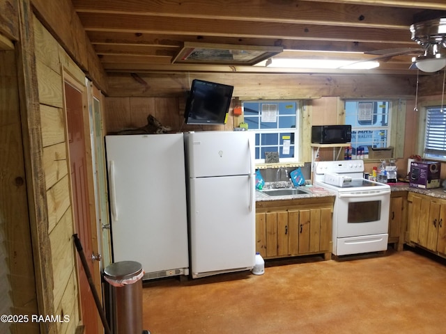 1462 Herman Dupuis Rd, Breaux Bridge, LA 70517 - kitchen with white appliances, a sink, a ceiling fan, and light countertops