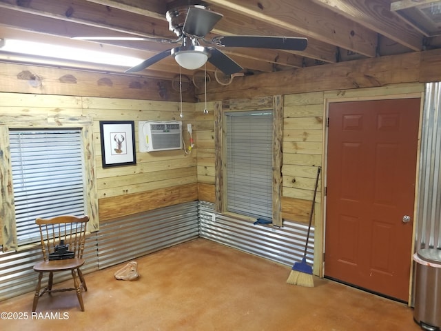 1462 Herman Dupuis Rd, Breaux Bridge, LA 70517 - empty room with wooden walls, ceiling fan, and a wall mounted air conditioner