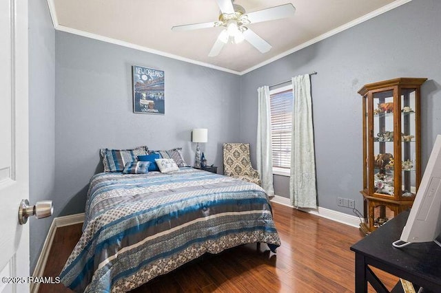 201 Rue Paon, Youngsville, LA 70592 - bedroom with wood finished floors, baseboards, ornamental molding, and ceiling fan