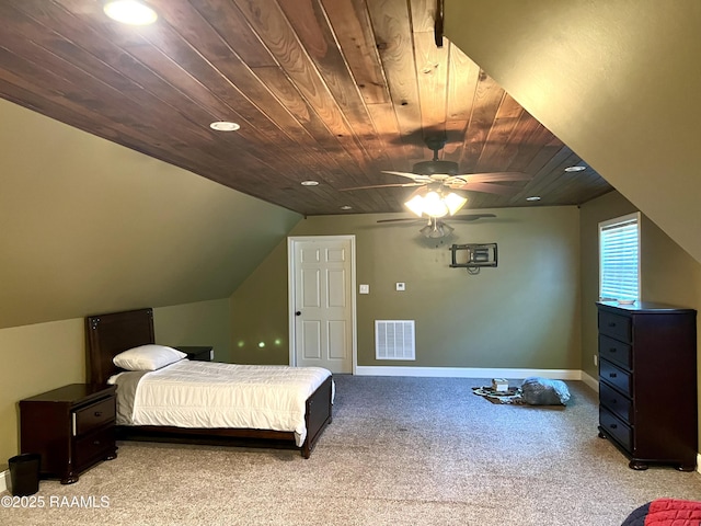 277 Carrera Ln, Eunice, LA 70535 - carpeted bedroom with wooden ceiling, baseboards, vaulted ceiling, a ceiling fan, and recessed lighting