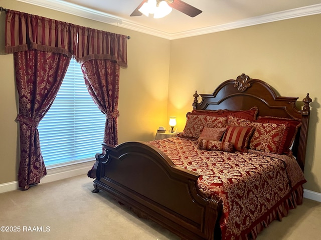 277 Carrera Ln, Eunice, LA 70535 - carpeted bedroom with ornamental molding, baseboards, and ceiling fan