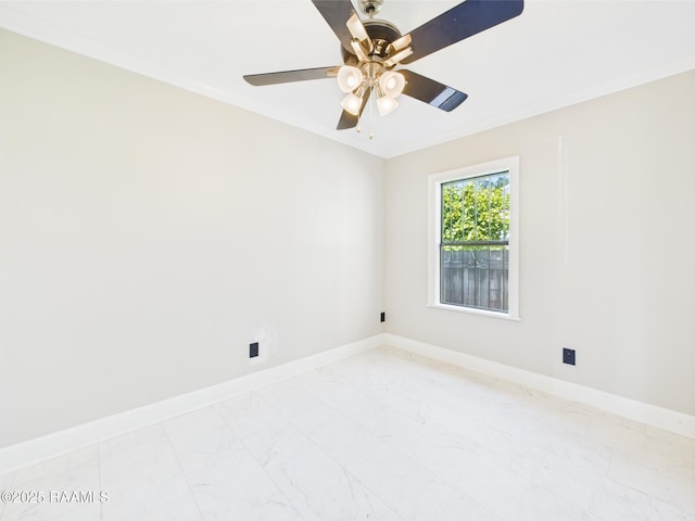 1206 Kaliste Saloom Rd, Lafayette, LA 70508 - empty room with light marble finish floors, baseboards, ornamental molding, and ceiling fan