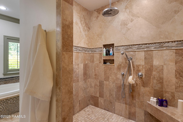 315 Kings Rd, Lafayette, LA 70503 - bathroom featuring a tile shower and tiled bath