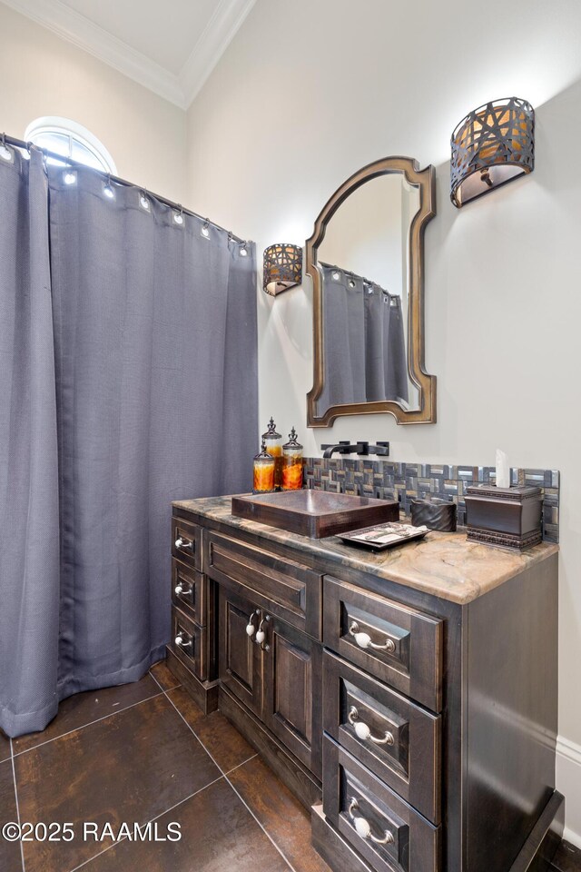 408 Princeton Woods Loop, Lafayette, LA 70508 - full bathroom with vanity, ornamental molding, and tile patterned floors