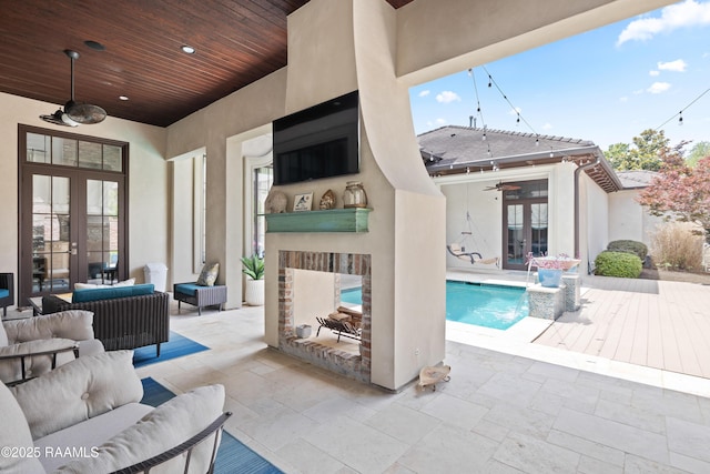408 Princeton Woods Loop, Lafayette, LA 70508 - view of patio / terrace featuring french doors, ceiling fan, an outdoor living space, and an outdoor pool