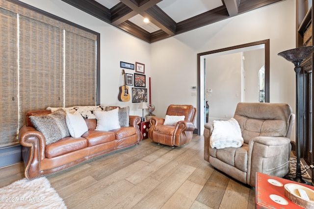 408 Princeton Woods Loop, Lafayette, LA 70508 - living area with light wood-style flooring, coffered ceiling, and beam ceiling