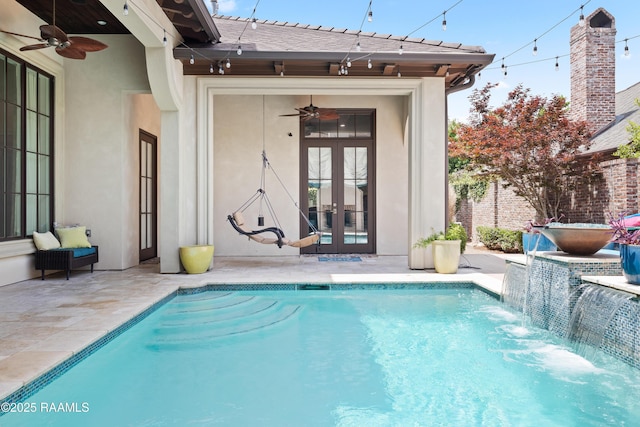 408 Princeton Woods Loop, Lafayette, LA 70508 - outdoor pool with french doors, a ceiling fan, and a patio