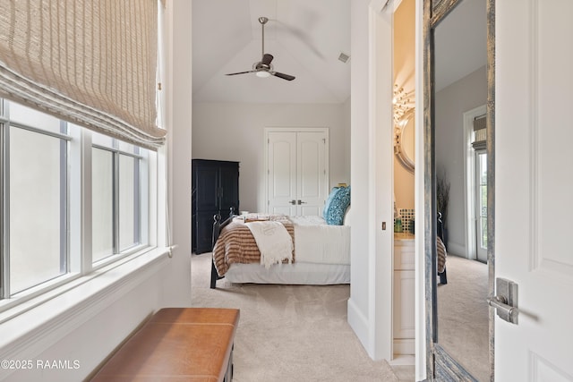 408 Princeton Woods Loop, Lafayette, LA 70508 - bedroom with carpet, lofted ceiling, a closet, and ceiling fan