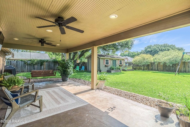 109 Bellevedere Ave, Lafayette, LA 70503 - view of patio / terrace featuring an outdoor structure and a ceiling fan