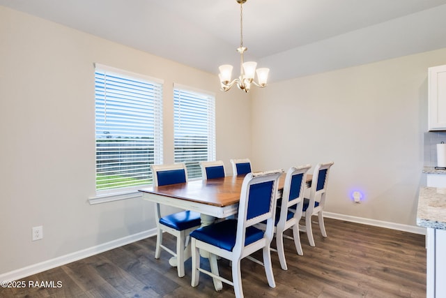 7014 Acacia Lake Dr, Maurice, LA 70555 - dining space with a chandelier, baseboards, and dark wood-type flooring