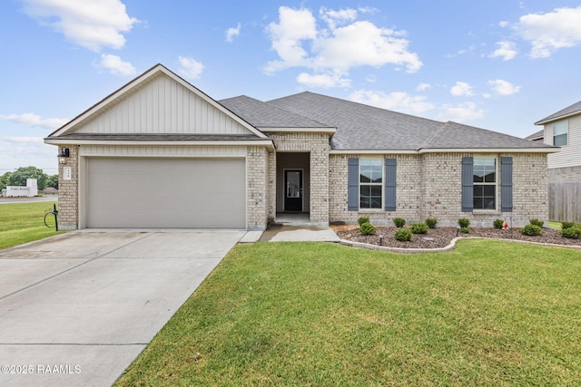 110 Casa Bella Ct, Breaux Bridge, LA 70517 - view of front of property featuring brick siding, an attached garage, roof with shingles, concrete driveway, and board and batten siding