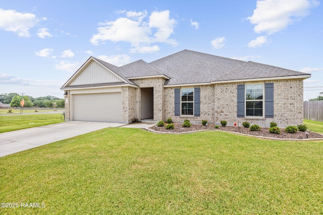 110 Casa Bella Ct, Breaux Bridge, LA 70517 - view of front of house featuring roof with shingles, an attached garage, concrete driveway, brick siding, and board and batten siding