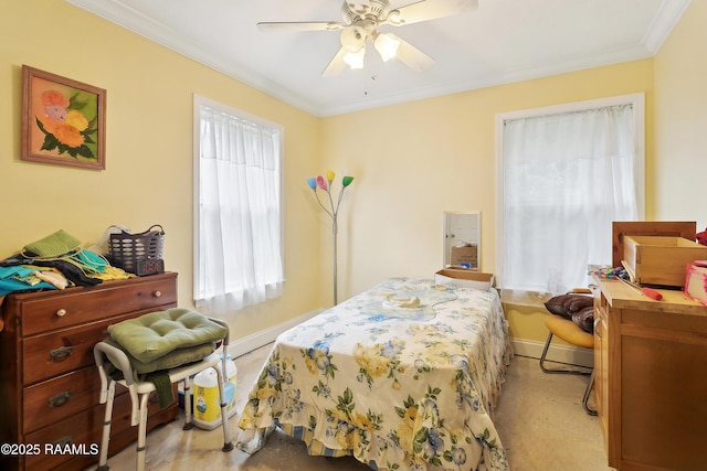 4306 Holly Dr, Slidell, LA 70461 - bedroom featuring multiple windows, ornamental molding, and a ceiling fan