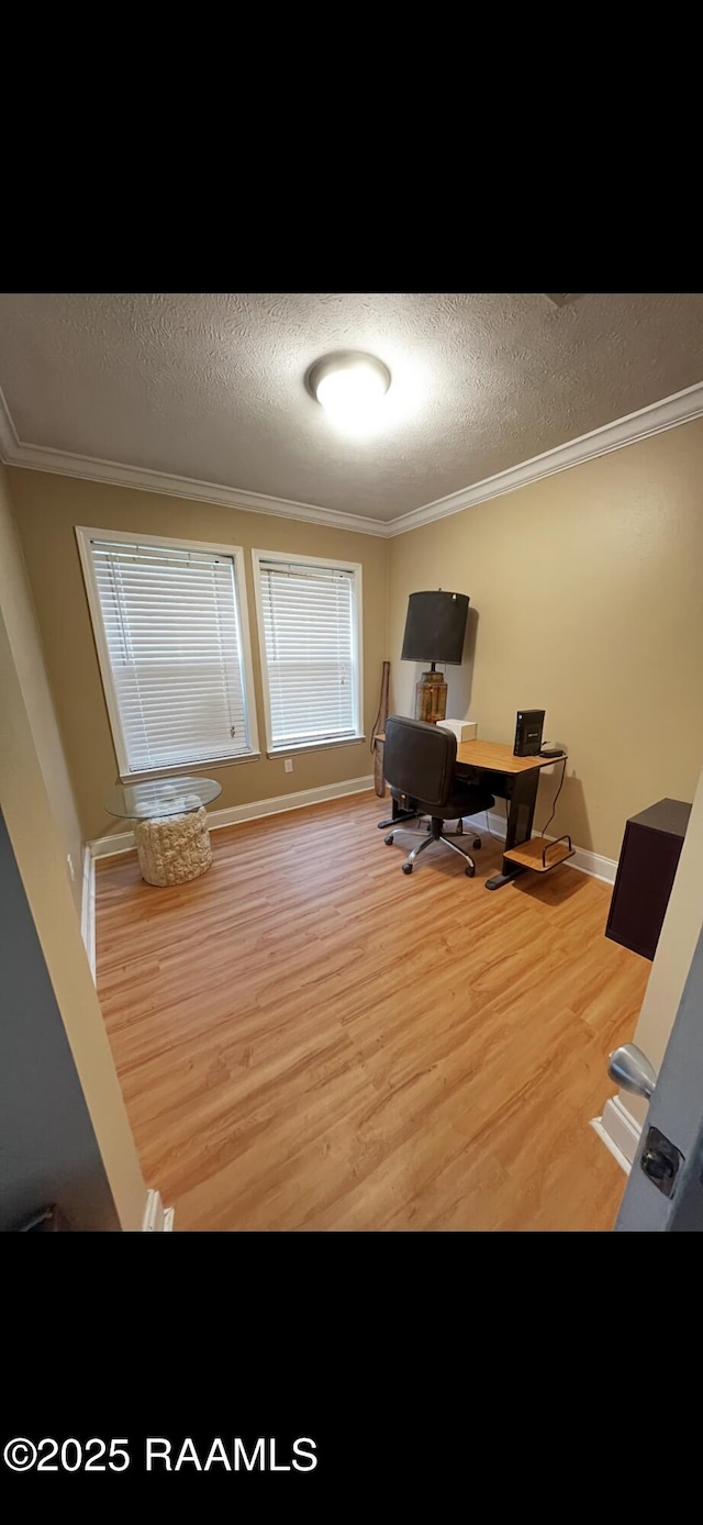 4306 Holly Dr, Slidell, LA 70461 - home office with wood finished floors, crown molding, and a textured ceiling