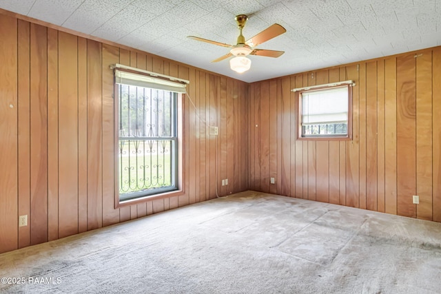 506 Rice Ln, Opelousas, LA 70570 - unfurnished room with plenty of natural light, carpet flooring, a ceiling fan, and wooden walls