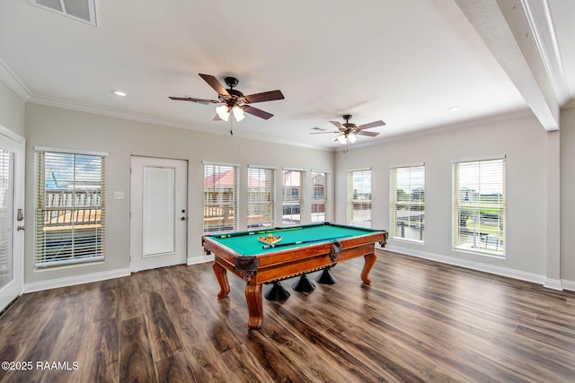 102-104 Trout Ct, Dulac, LA 70353 - rec room with wood finished floors, healthy amount of natural light, baseboards, ornamental molding, and recessed lighting