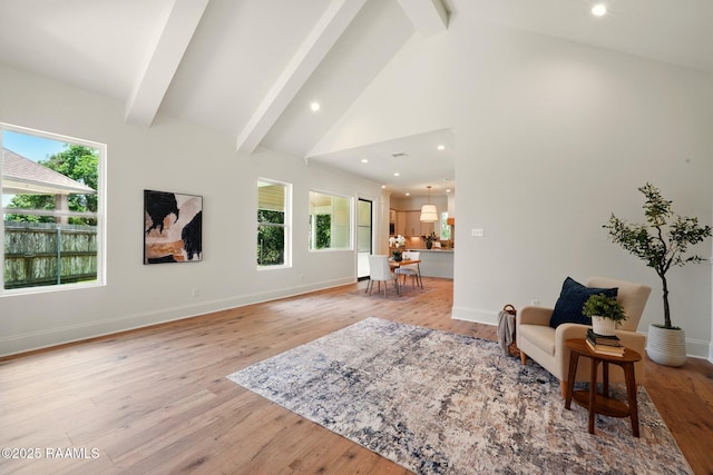 108 Meadowbrook Dr, Broussard, LA 70518 - sitting room featuring beam ceiling, light wood-style flooring, plenty of natural light, recessed lighting, and baseboards