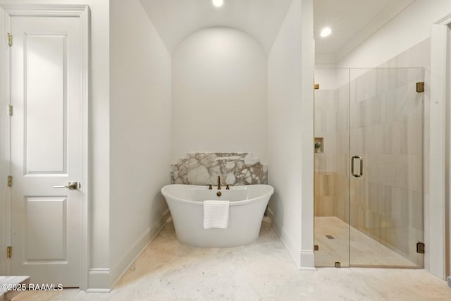 108 Meadowbrook Dr, Broussard, LA 70518 - full bath with a soaking tub, a stall shower, baseboards, and recessed lighting