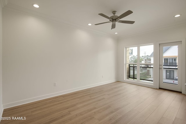 1510 Kaliste Saloom Unit 101, Lafayette, LA 70508 - empty room featuring light wood finished floors, recessed lighting, a ceiling fan, crown molding, and baseboards